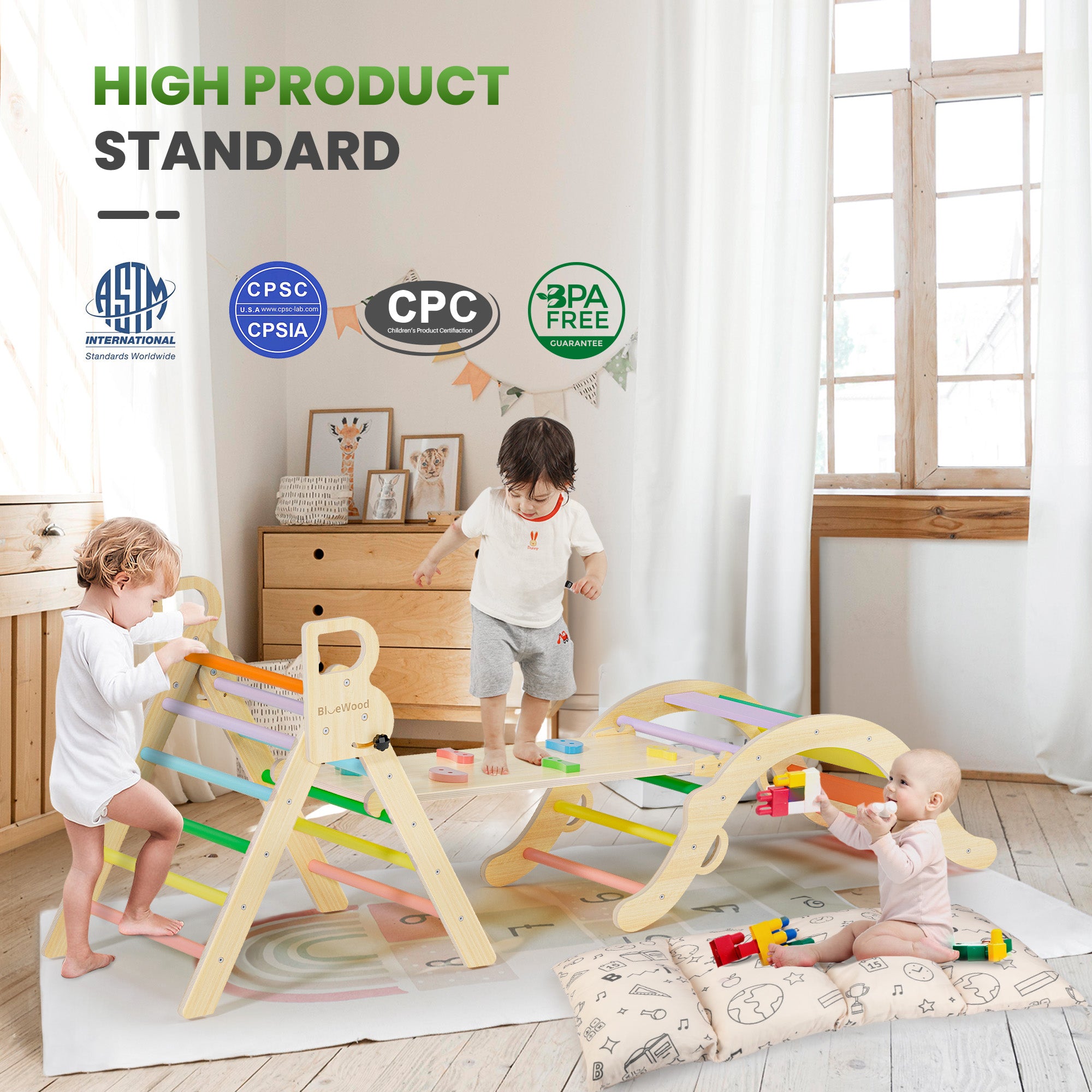 Totsicle- Juego triangular Pikler BlueWood® con cojín *Arcoíris